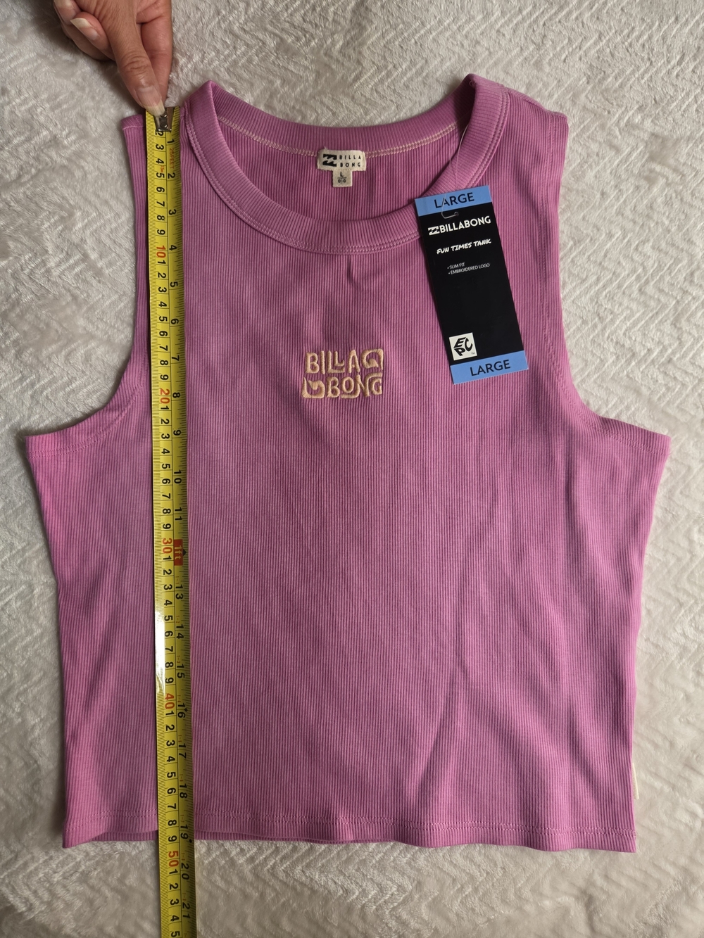 Billabong Lilac Pink Ribbed Crop Tank Top with Embroidered Logo NWT Size L